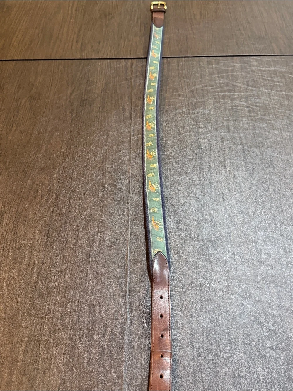 Vineyard Vines Pheasant Leather Canvas Brown Men’s Belt Brass Buckle Sz 34